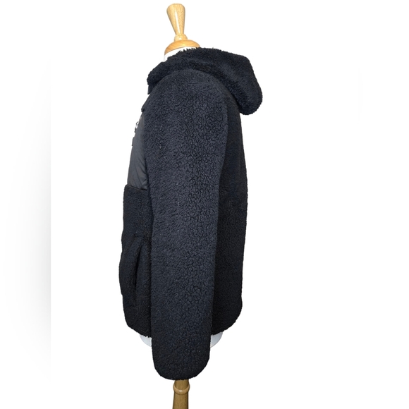 Reebok Sherpa Fleece Hoodie Jacket Black Zip Up Cozy Athleisure L Post Workout - Picture 2 of 6